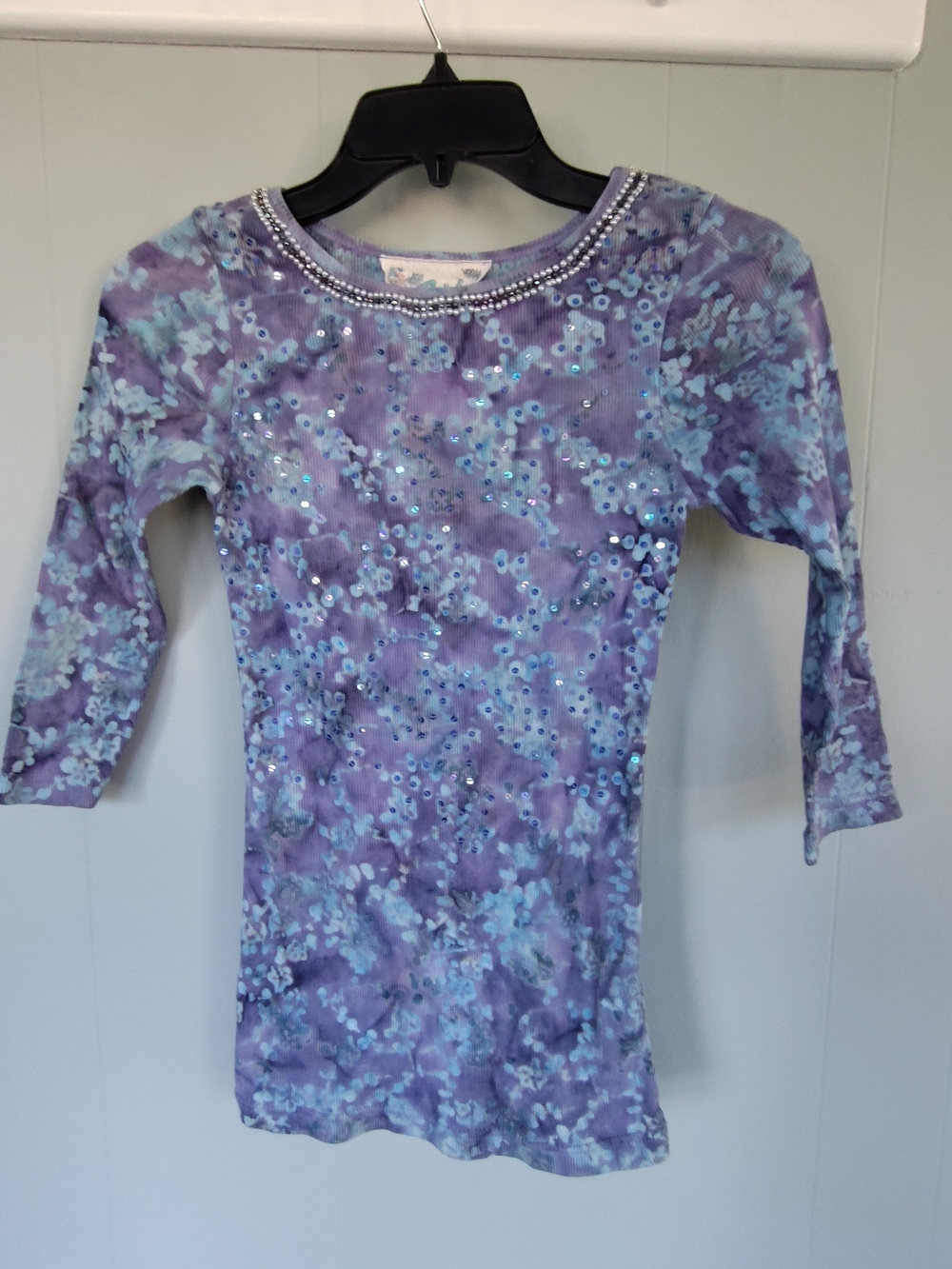 Vintage Faith Purple & Light Blue Sequin Tie-Dye Top - 100% cotton
